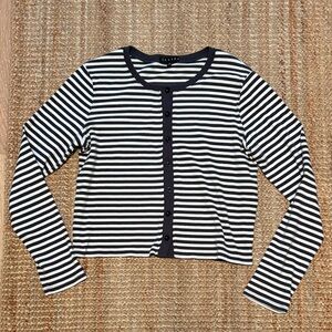 Chaser Black and White Striped Button-Up Top